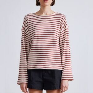 Apiece Apart Barca Long Sleeve Shirt Henna & Cream Stripe